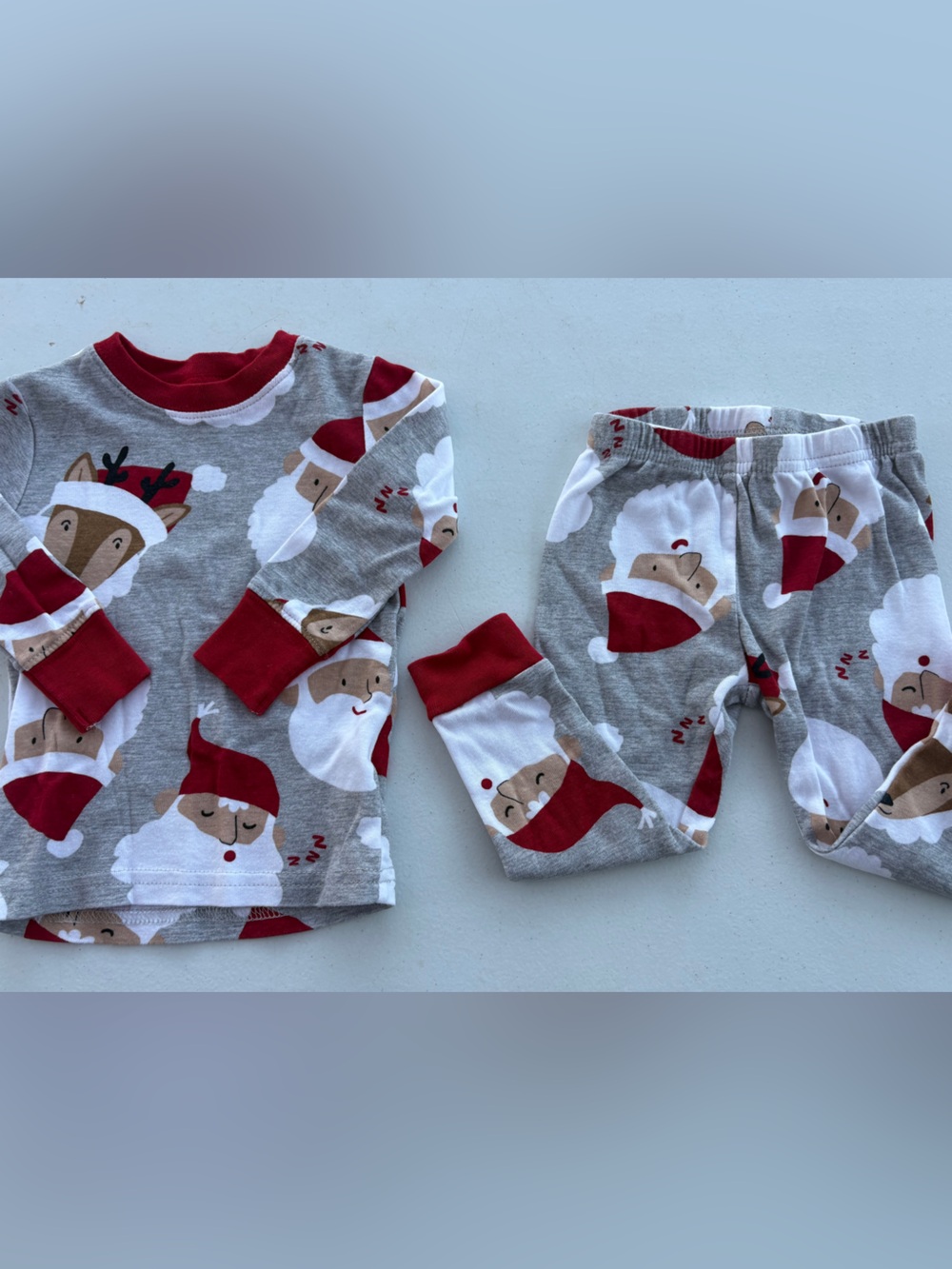 child of mine Red, Gray, White Santa Reindeer Kids Matching Pajama Set